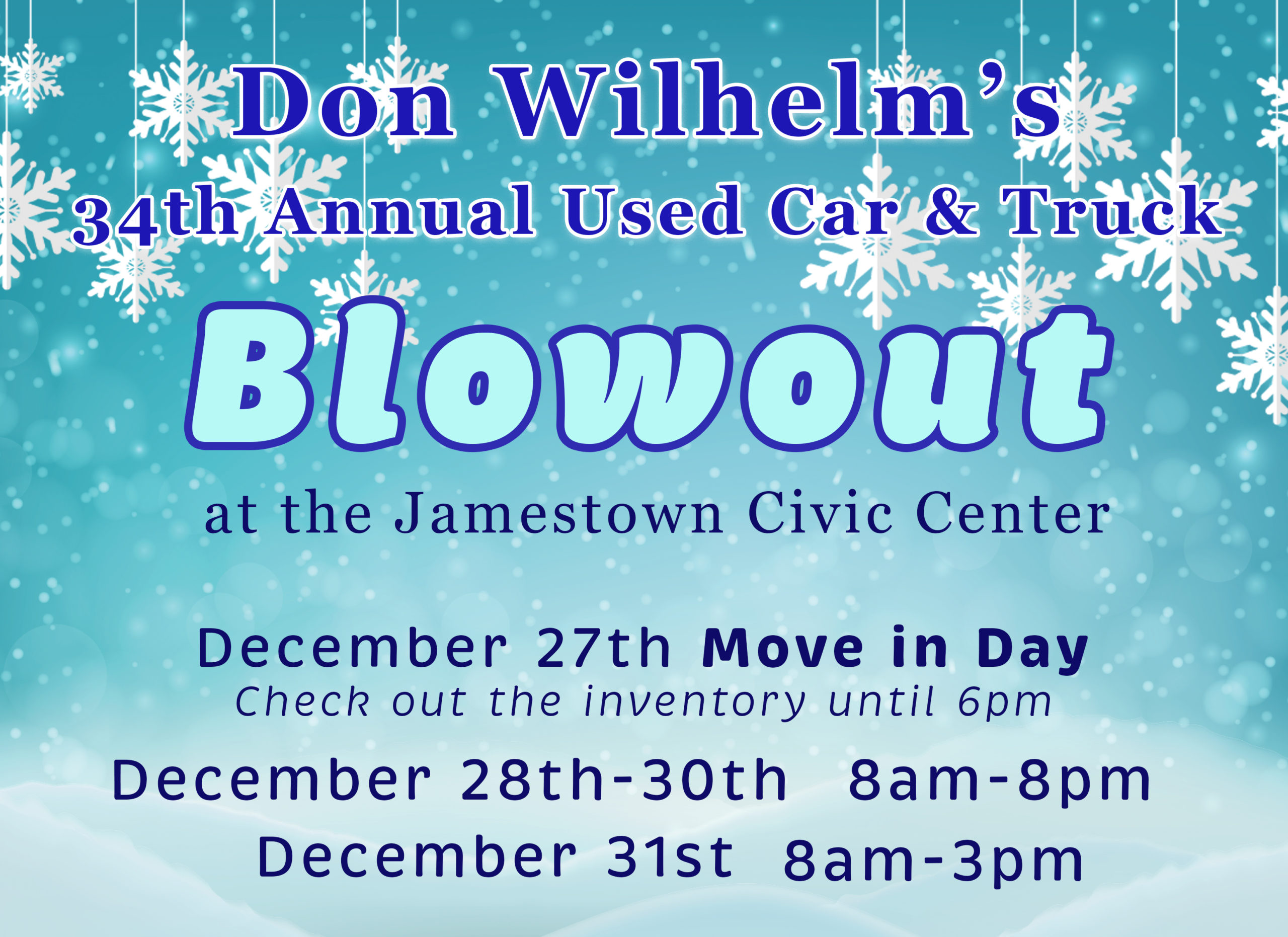 Don Wilhelm’s 34th Annual Used Car & Truck Blowout Jamestown Events